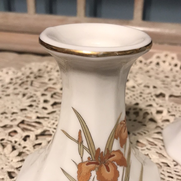 Fine China Candle Holders Iris Motif - Picture 6 of 6